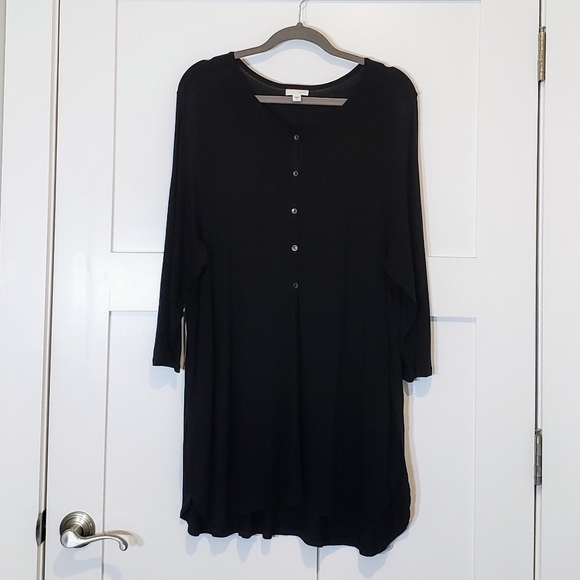 J.Jill Dress Size XL Mini Popover Black Rayon Tencel Breatheable Semi-Sheer - Picture 1 of 13